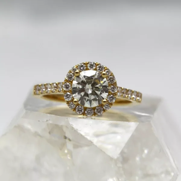 The Massan: Handmade 14ct Yellow Gold Diamond or Moissanite Halo Engagement Ring