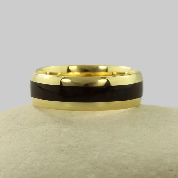 The Alwin 7mm 18ct Yellow Gold Oak Inlay Ring