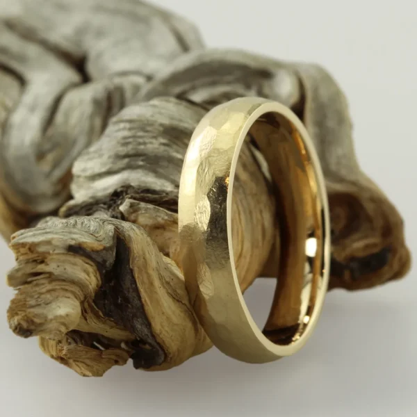 The Barr: Eco 9ct Yellow Gold Wedding Ring with Hammered finish