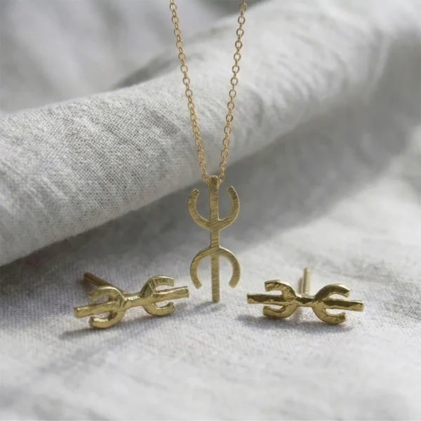 Ethical 18ct Yellow Gold Amazigh Yaz Pendant and Earrings Set