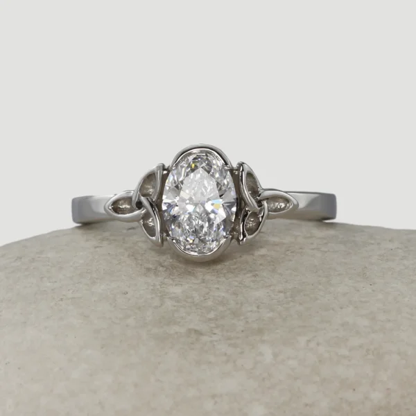 The Glaslyn: 950 Platinum Celtic Trinity Knot Oval Solitaire Moissanite or Diamond Engagement Ring